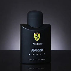 Ferrari Scuderia Black cap close-up, premium packaging exudes luxury.