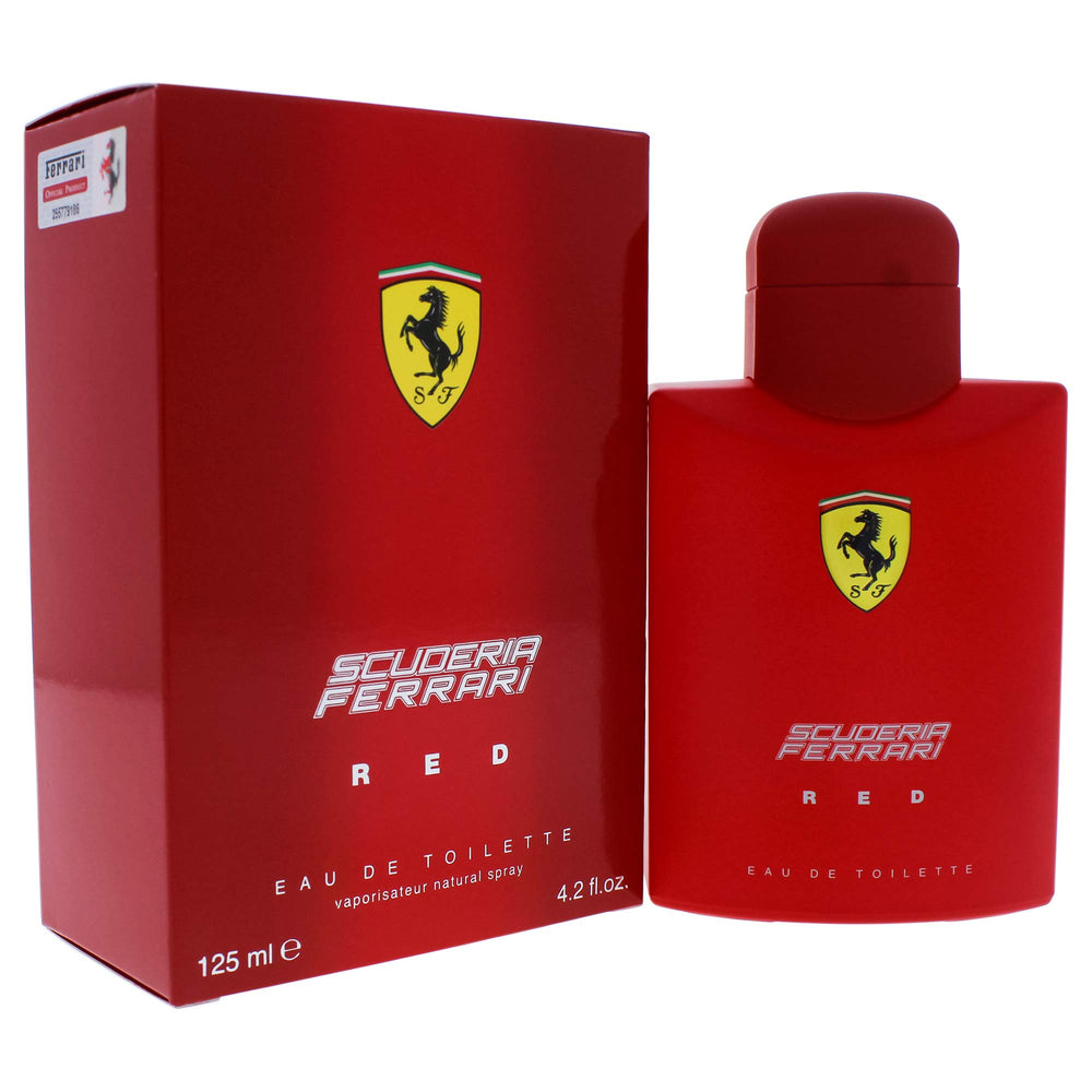 Ferrari Scuderia Red EDT near a travel-size bottle for weekend getaways.