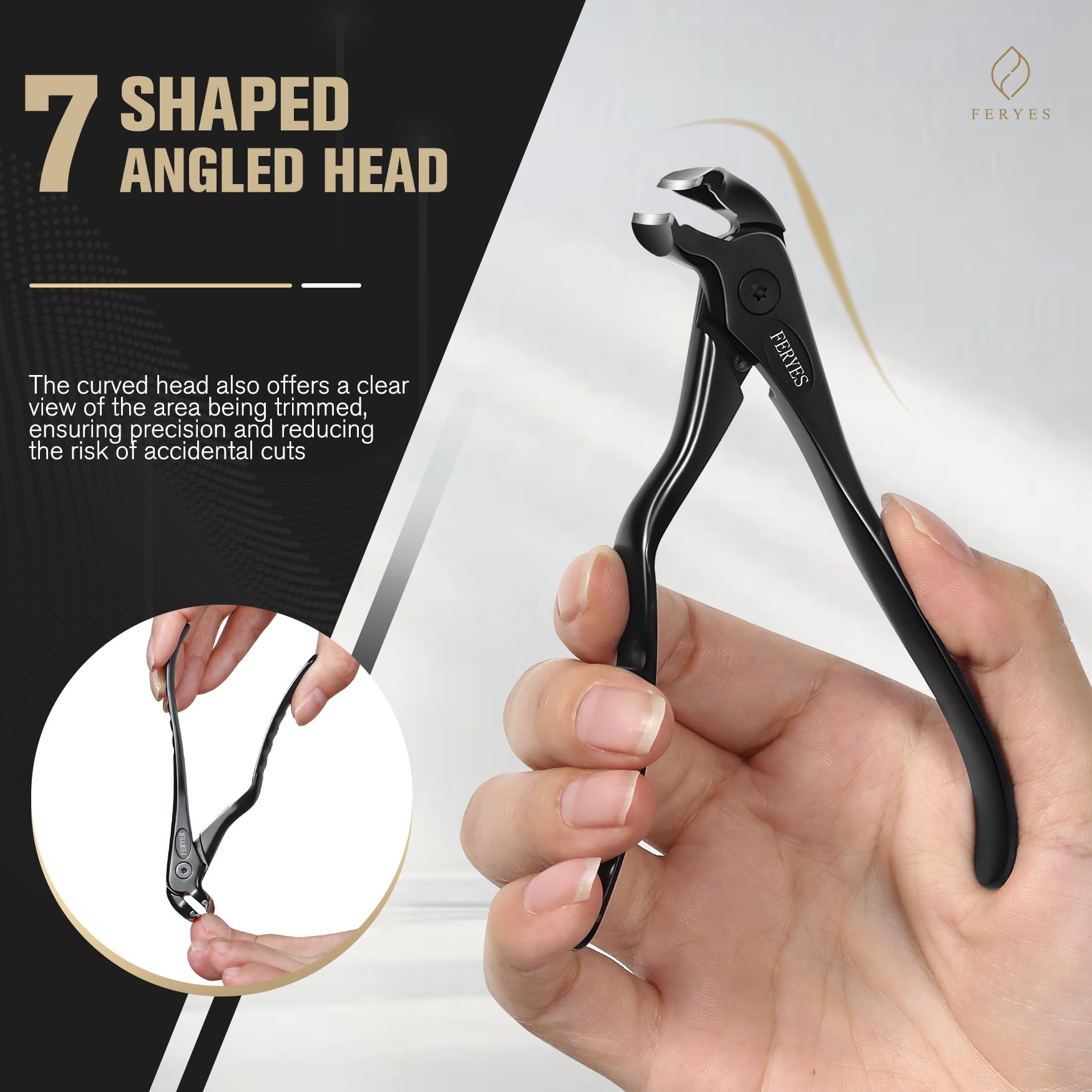FERYES nail clipper with catcher keeps nails and mess contained.