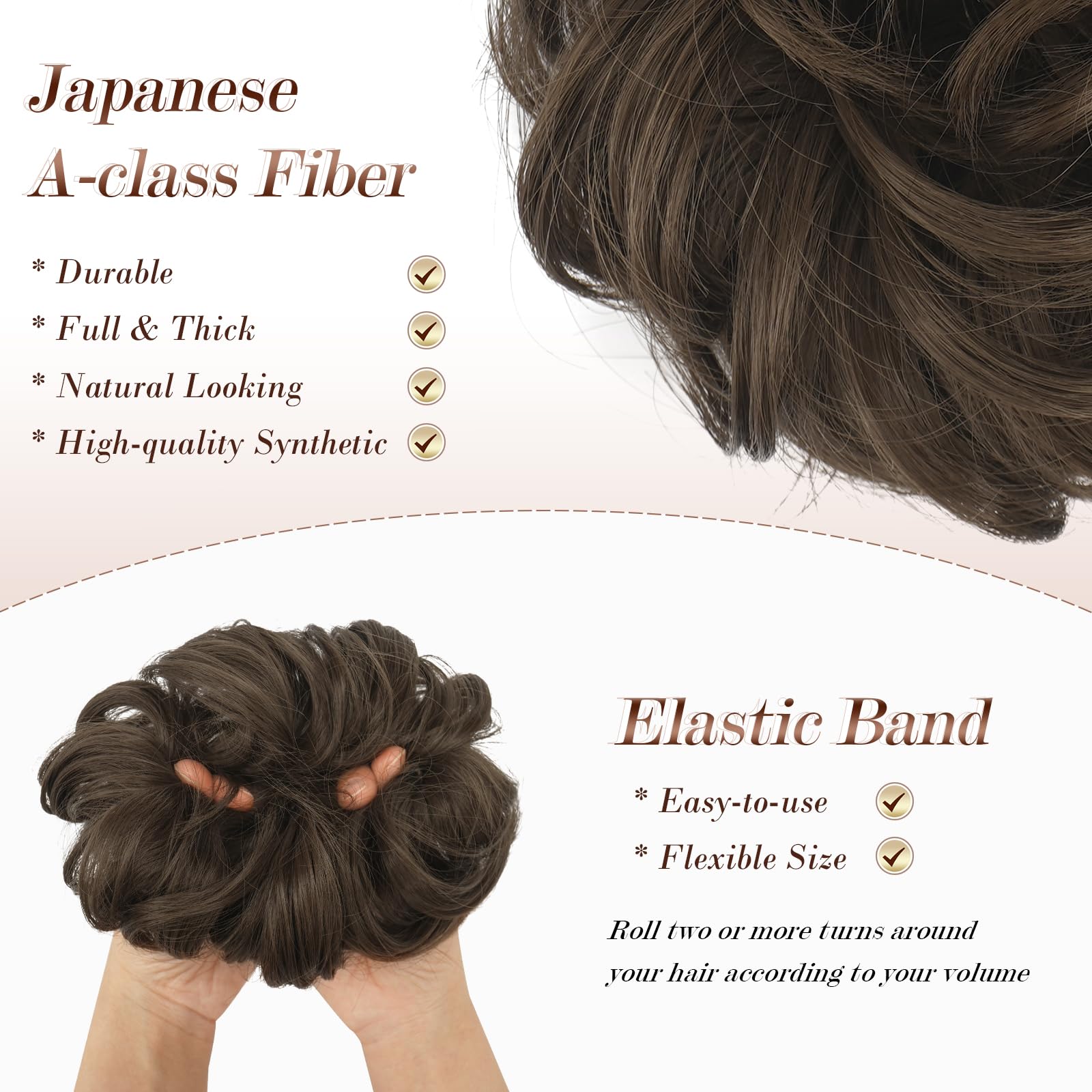 FESHFEN elastic scrunchie ensures secure fit for all hair types.
