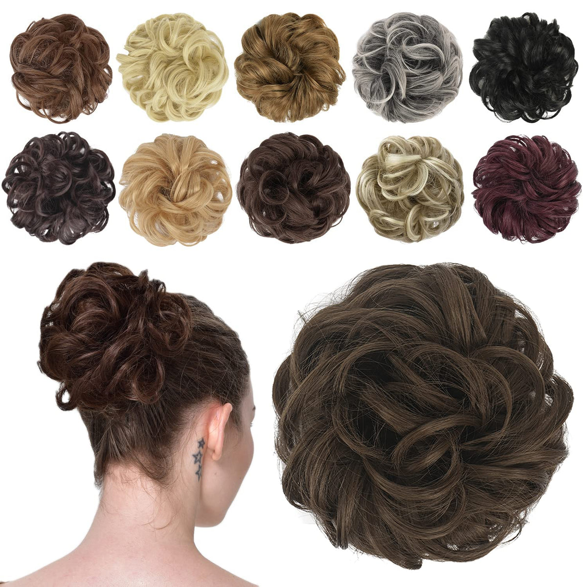FESHFEN messy bun with a wavy texture blending naturally for effortless volume.