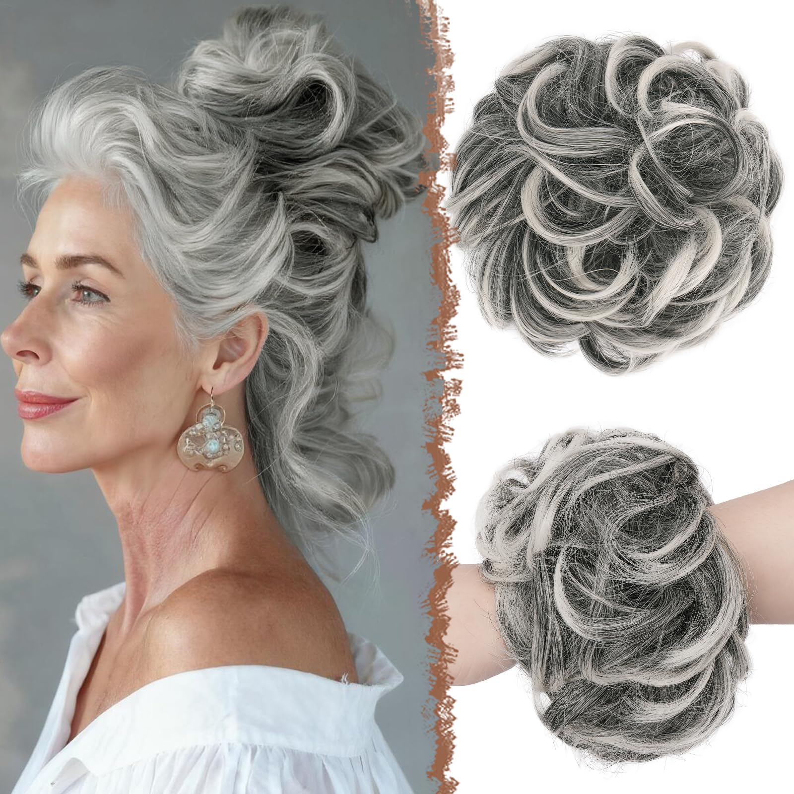 Feshfen large messy bun with wavy texture adds volume for bun styling.
