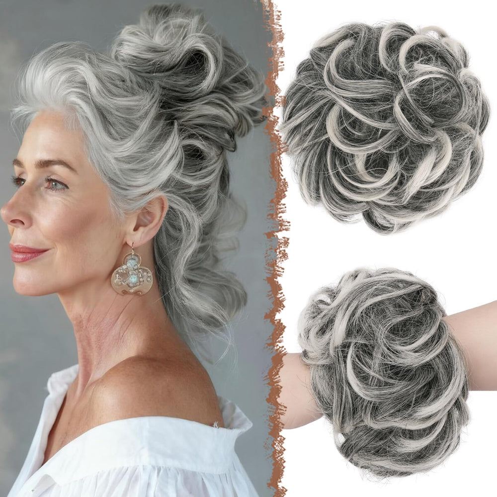 Feshfen large messy bun with wavy texture adds volume for bun styling.
