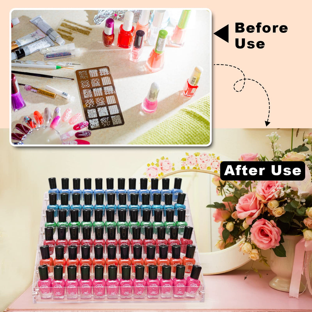 FFowcye 6-tier nail polish rack edges keeps items from slipping for tidy storage.
