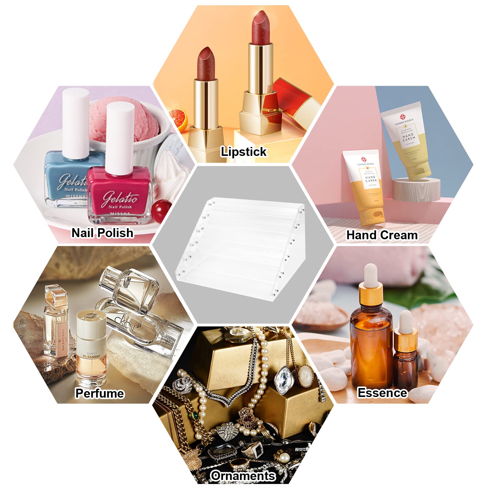 FFowcye durable clear acrylic stand adds sturdy, shatterproof storage for cosmetics.