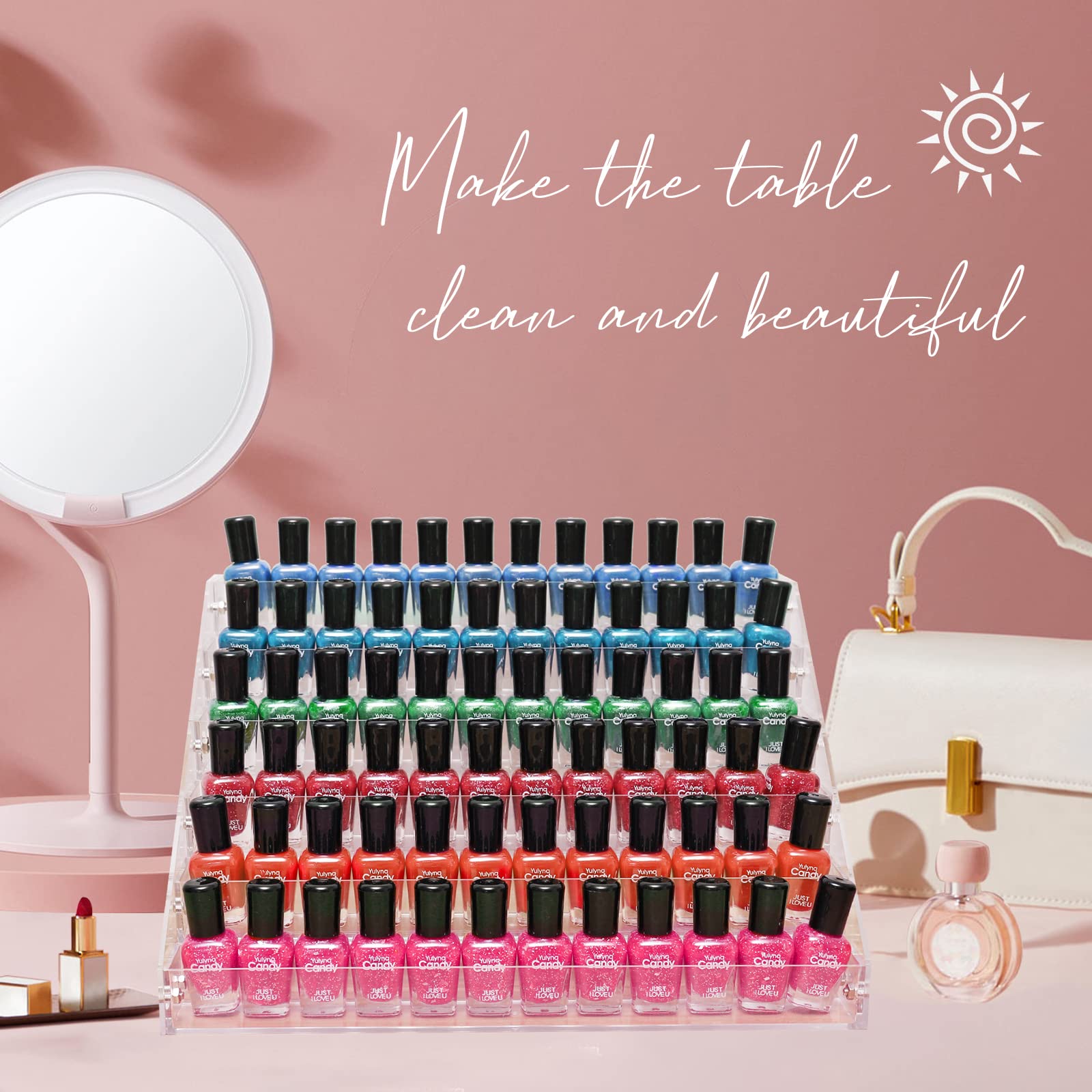 FFowcye easy-assembly nail polish display for quick setup and stylish presentation.