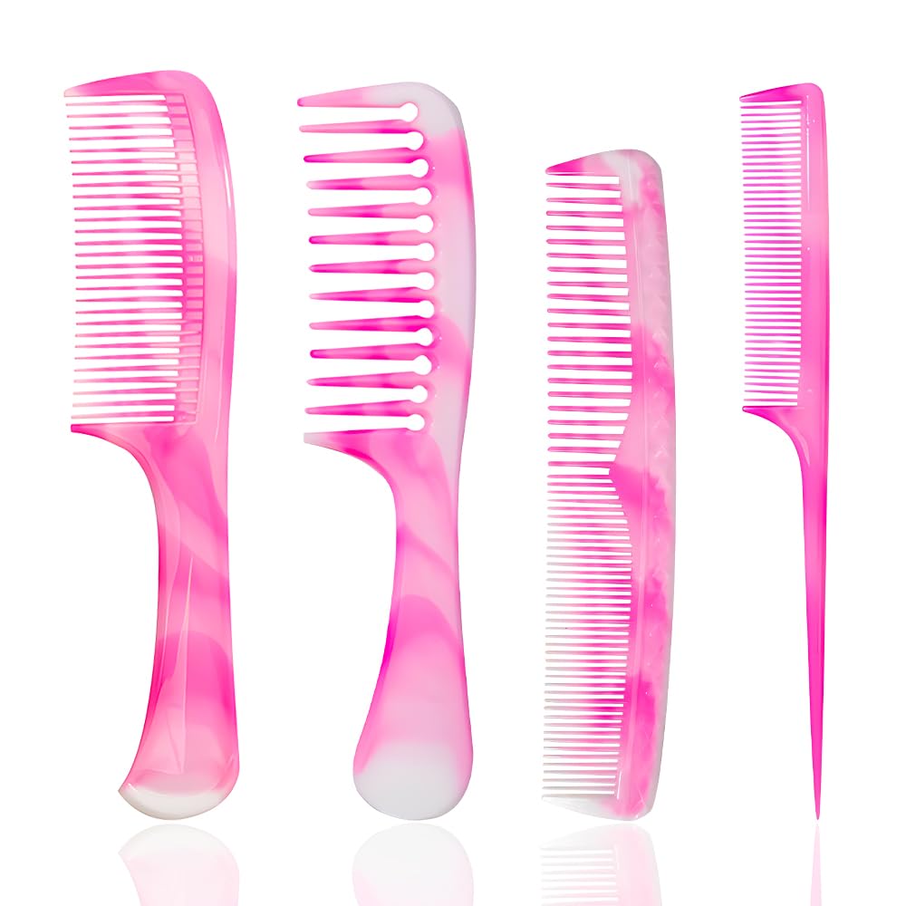 FHALLYNN Pink Hair Comb Set wide-tooth for gentle detangling and durability.
