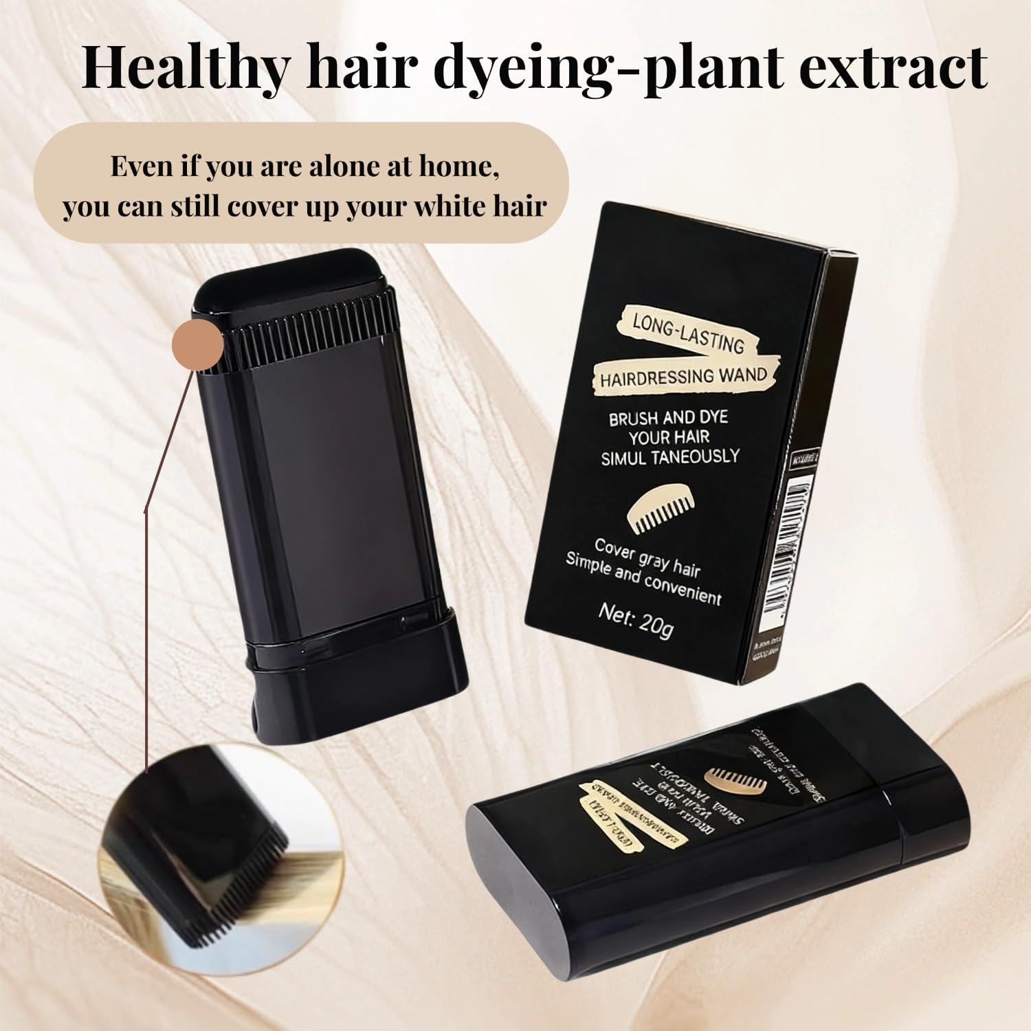 FHH Hair Dye Comb application step with twist-cap demonstrates mess-free dyeing.
