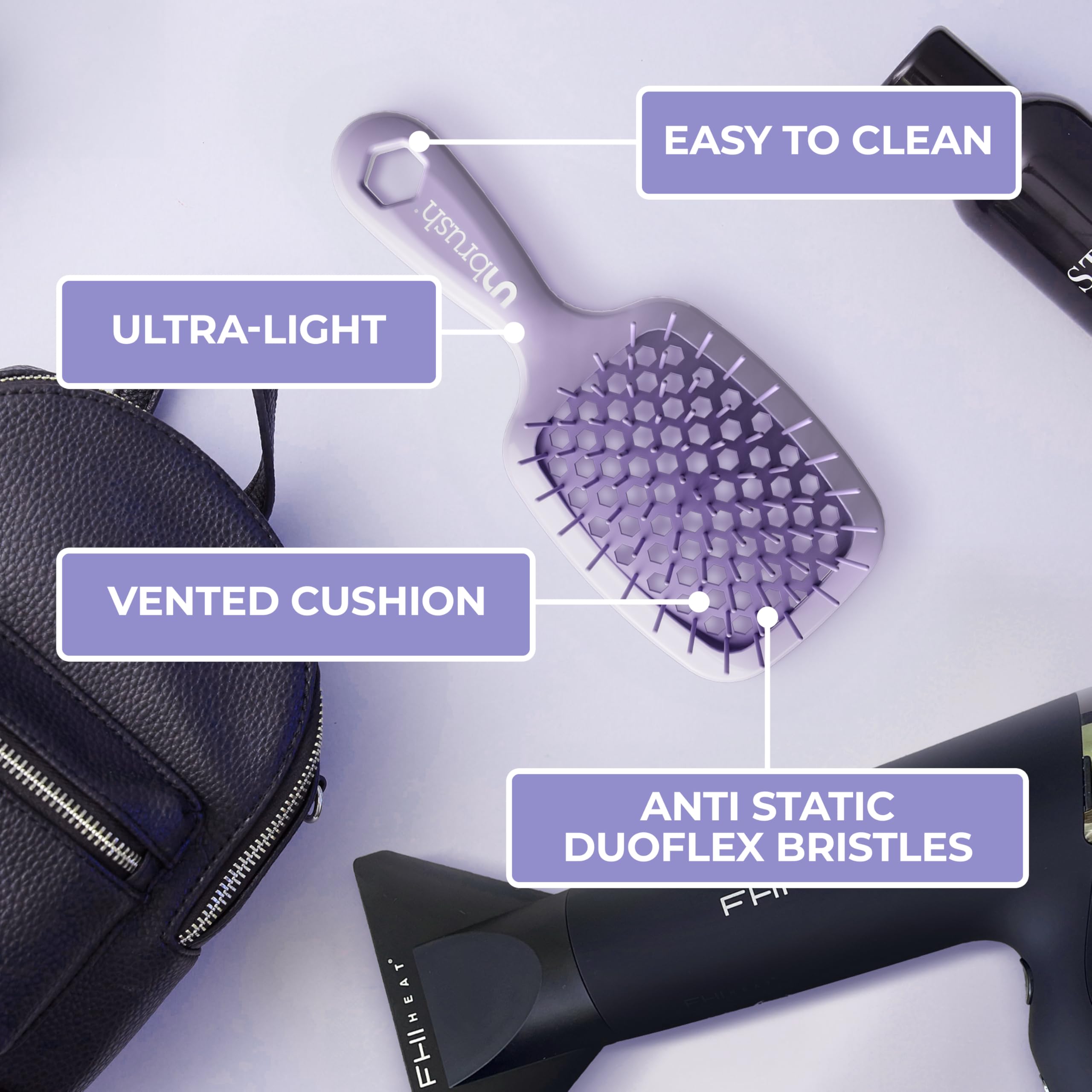 FHI Heat 77 dual-length bristles provide thorough detangling.