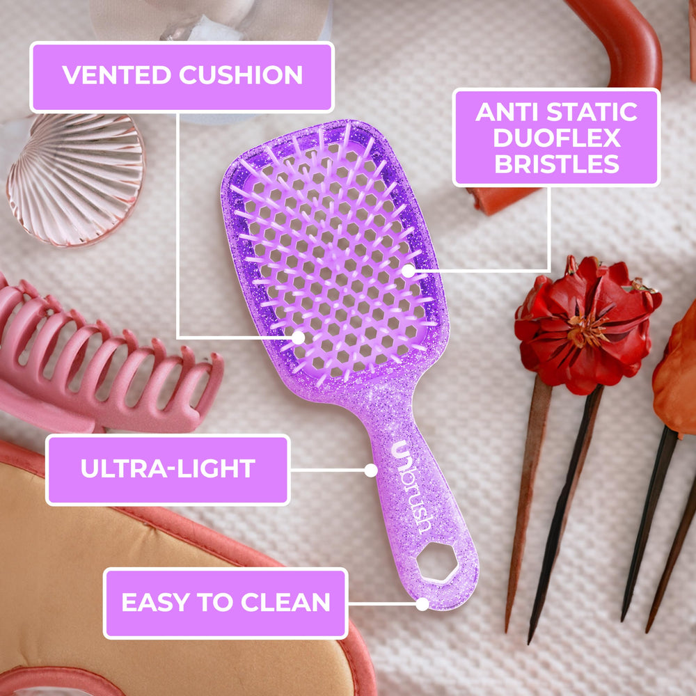 58 long bristles target knots for thorough detangling.