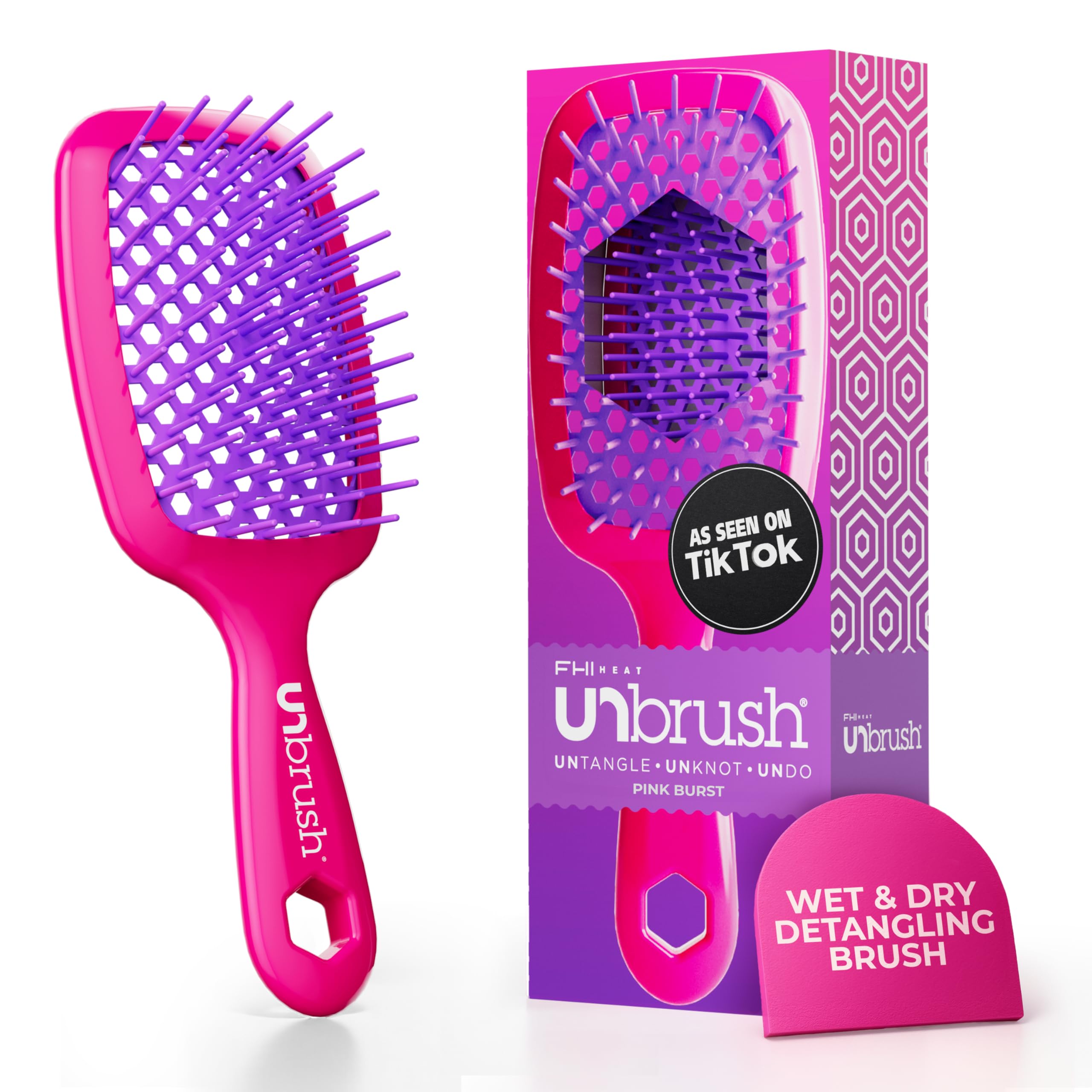 FHI Heat UNbrush detangling brush close-up with DuoFlex bristles for pain-free detangling.