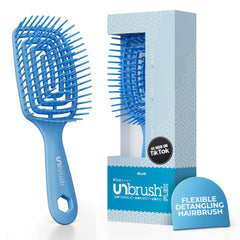 FHI Heat UNbrush Flex detangler close-up with 132 DuoFlex bristles for gentle detangling.