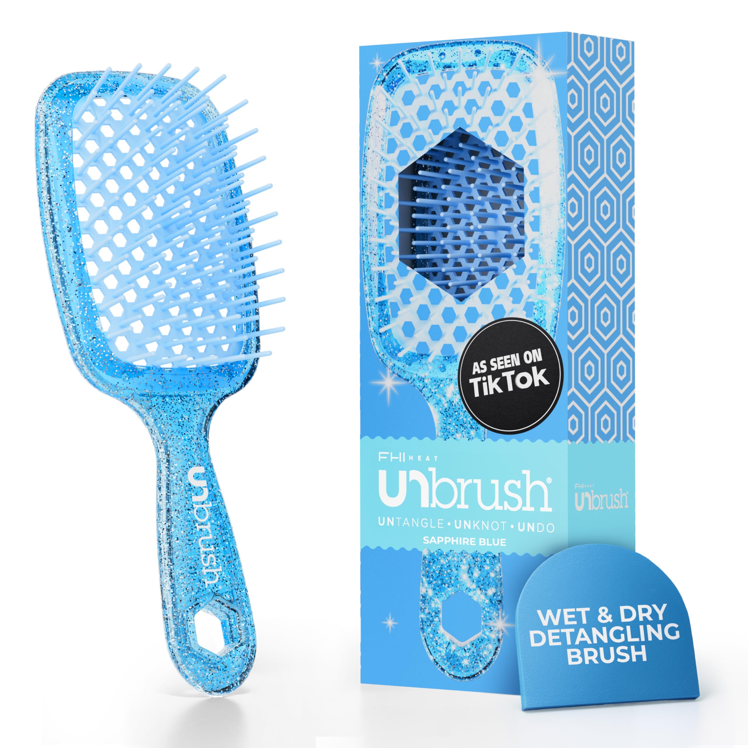FHI Heat UNbrush front view in sapphire blue for gentle detangling
