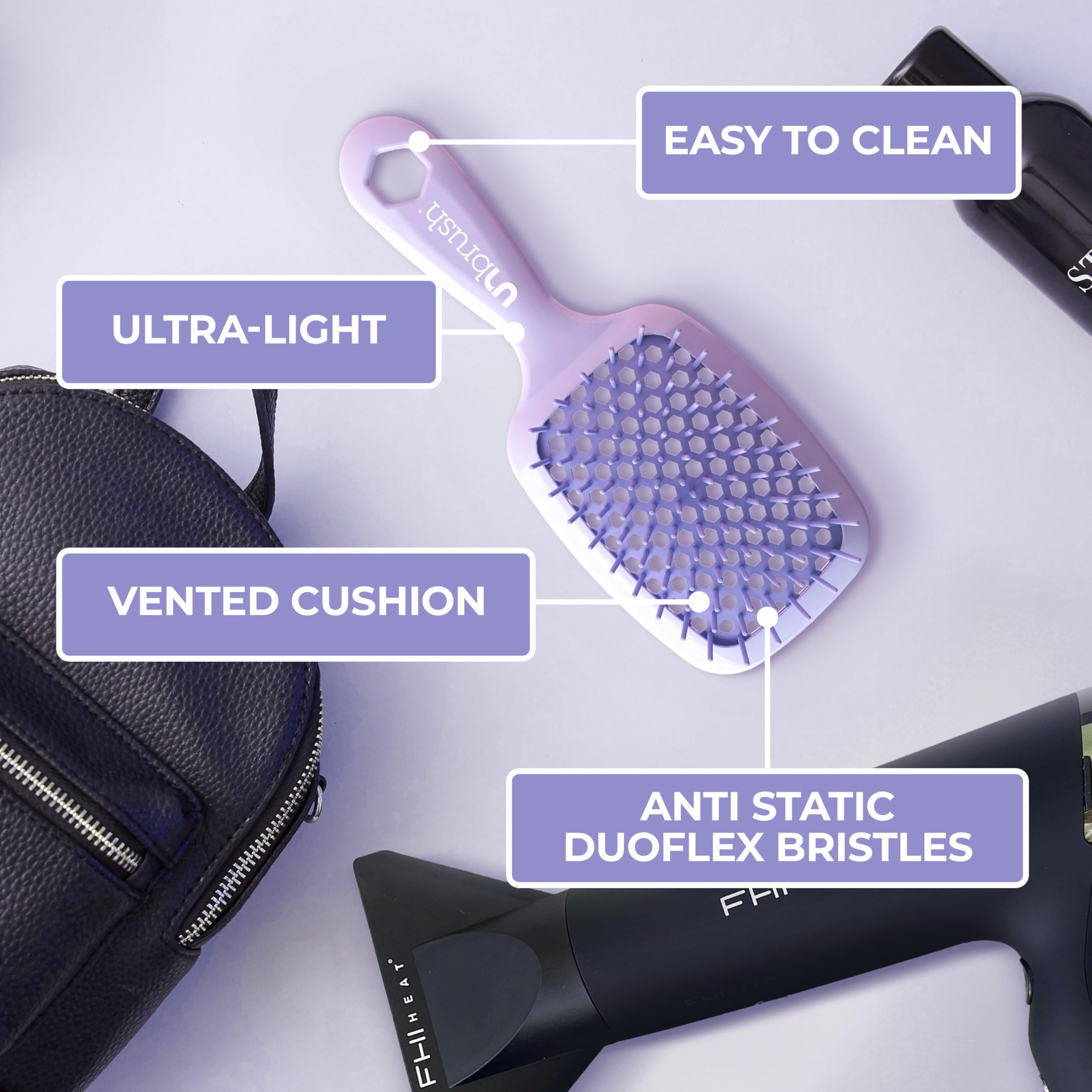 FHI Heat UNbrush lilac vented cushion top view