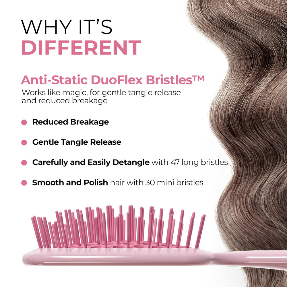77 dual-length bristles provide thorough detangling on thick or curly hair