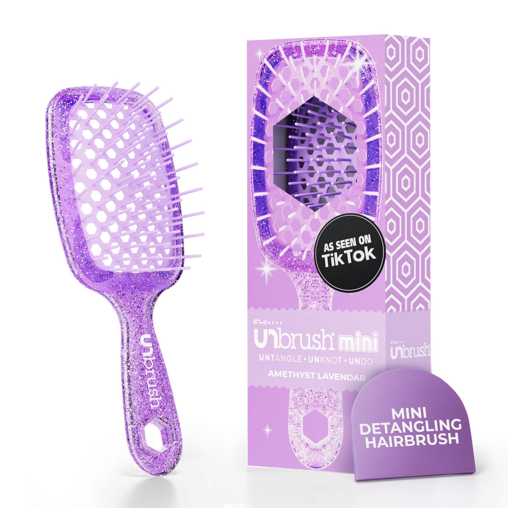 FHI Heat UNbrush Mini Detangler in amethyst lavender eases detangling on wet or dry hair