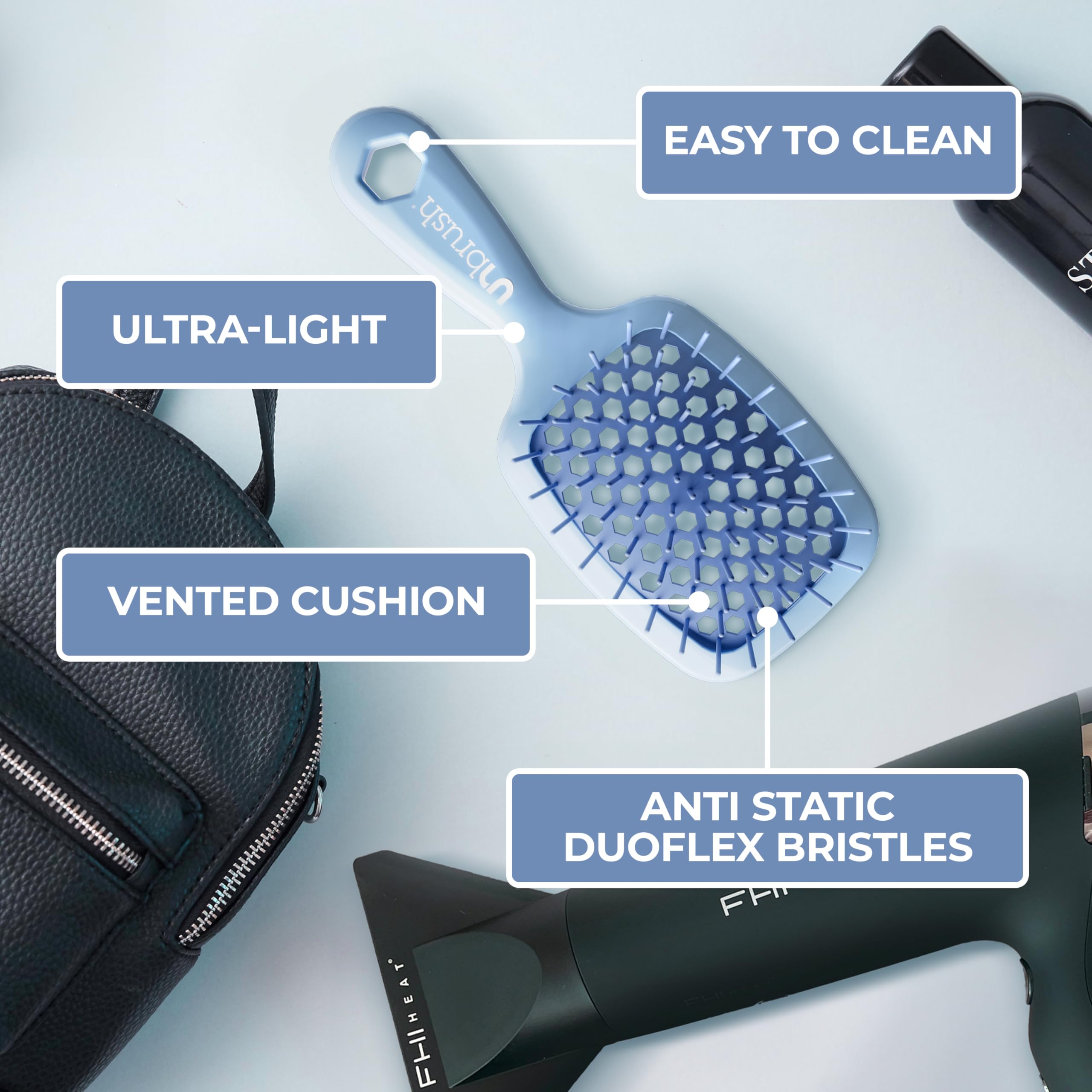 FHI Heat UNbrush Mini Detangler Brush lightweight handle supports comfortable grip