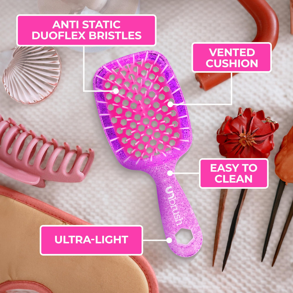 FHI Heat UNbrush Mini Detangler rose quartz pink color adds style to routine.