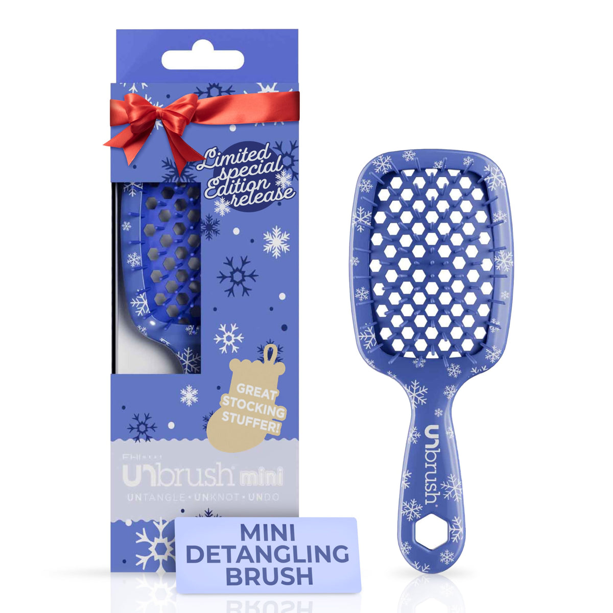 FHI Heat UNbrush Mini Holiday Brush bristles closeup for gentle detangling across hair types.