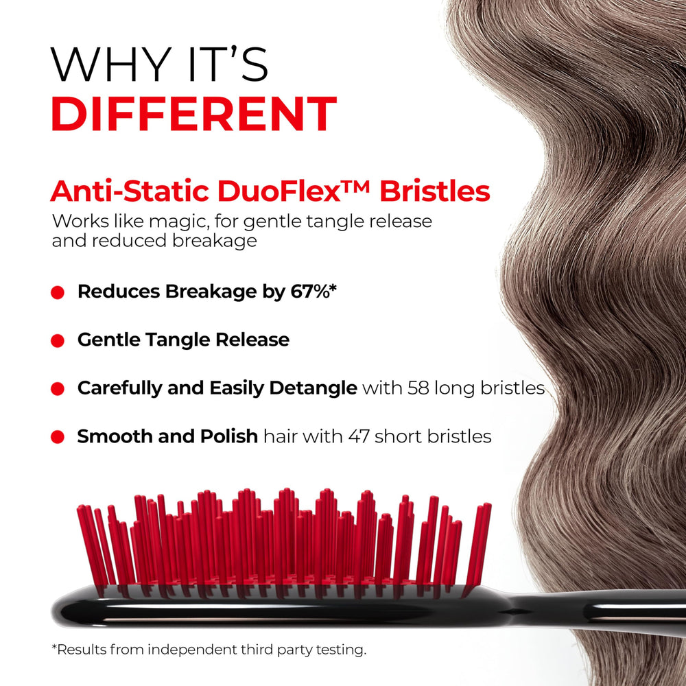 FHI Heat UNbrush red bristle detail shows DuoFlex anti-static bristles