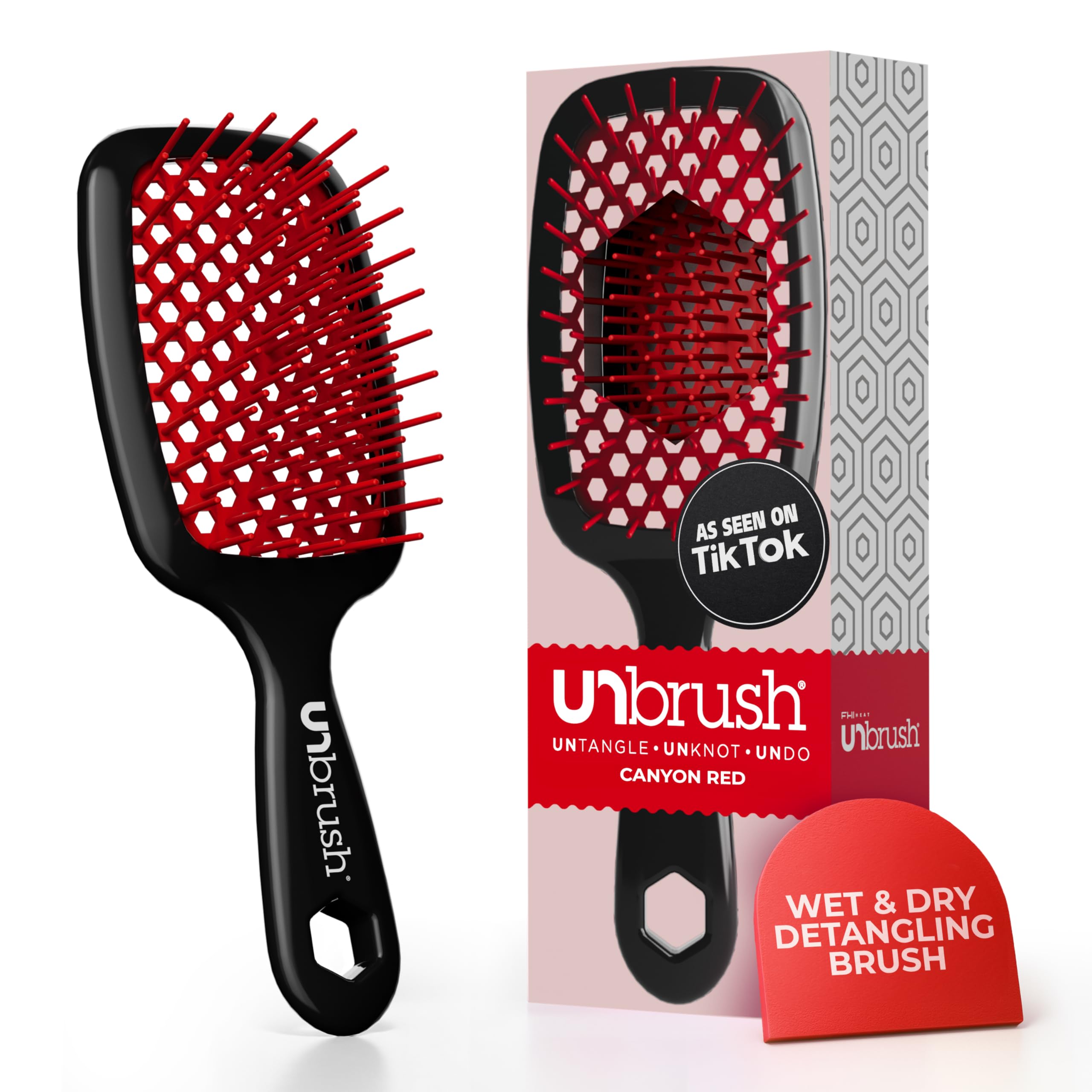 FHI Heat UNbrush red front view illustrating sleek detangling design