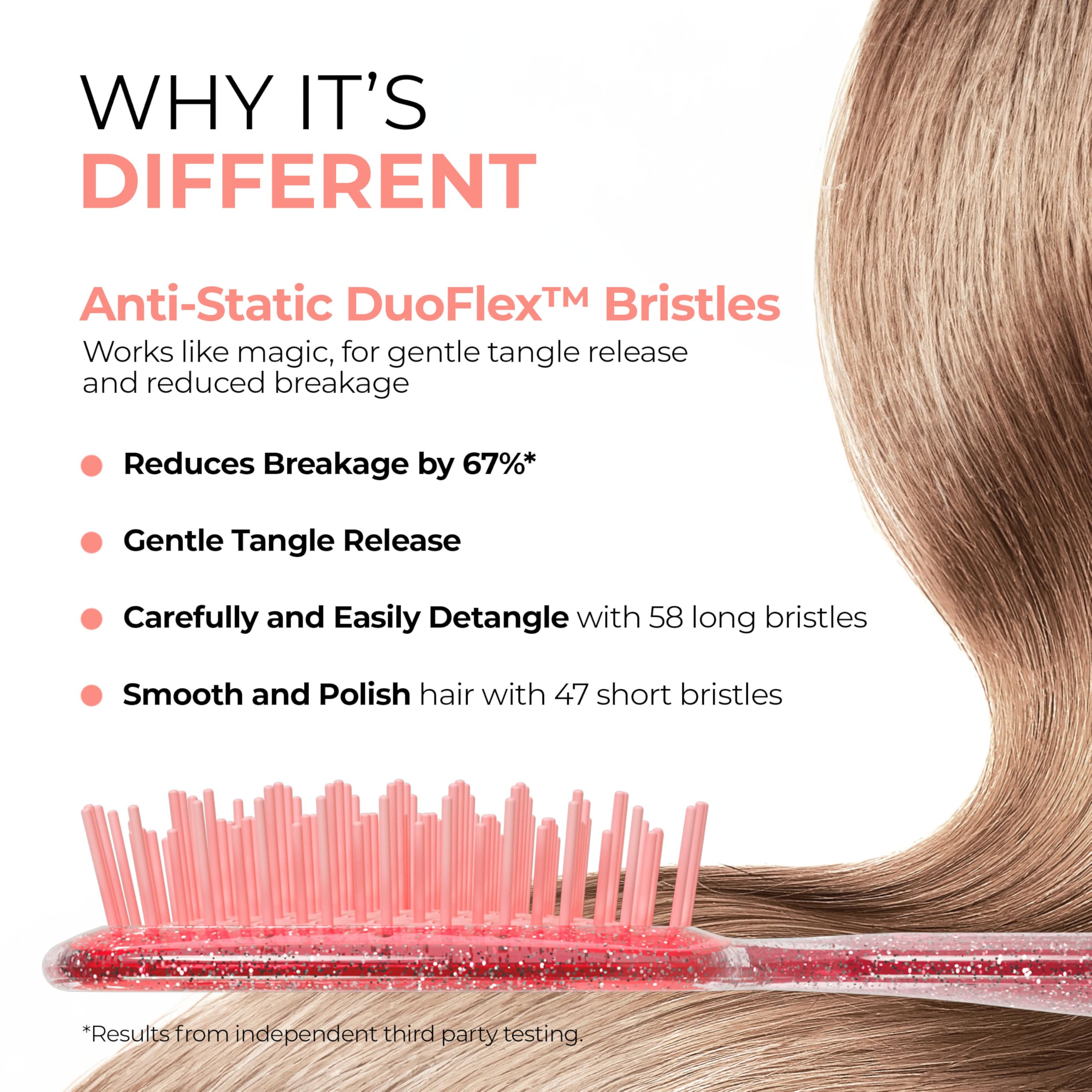 FHI Heat UNbrush Ruby Peach bristles close-up shows 105 dual-length bristles for detangling.