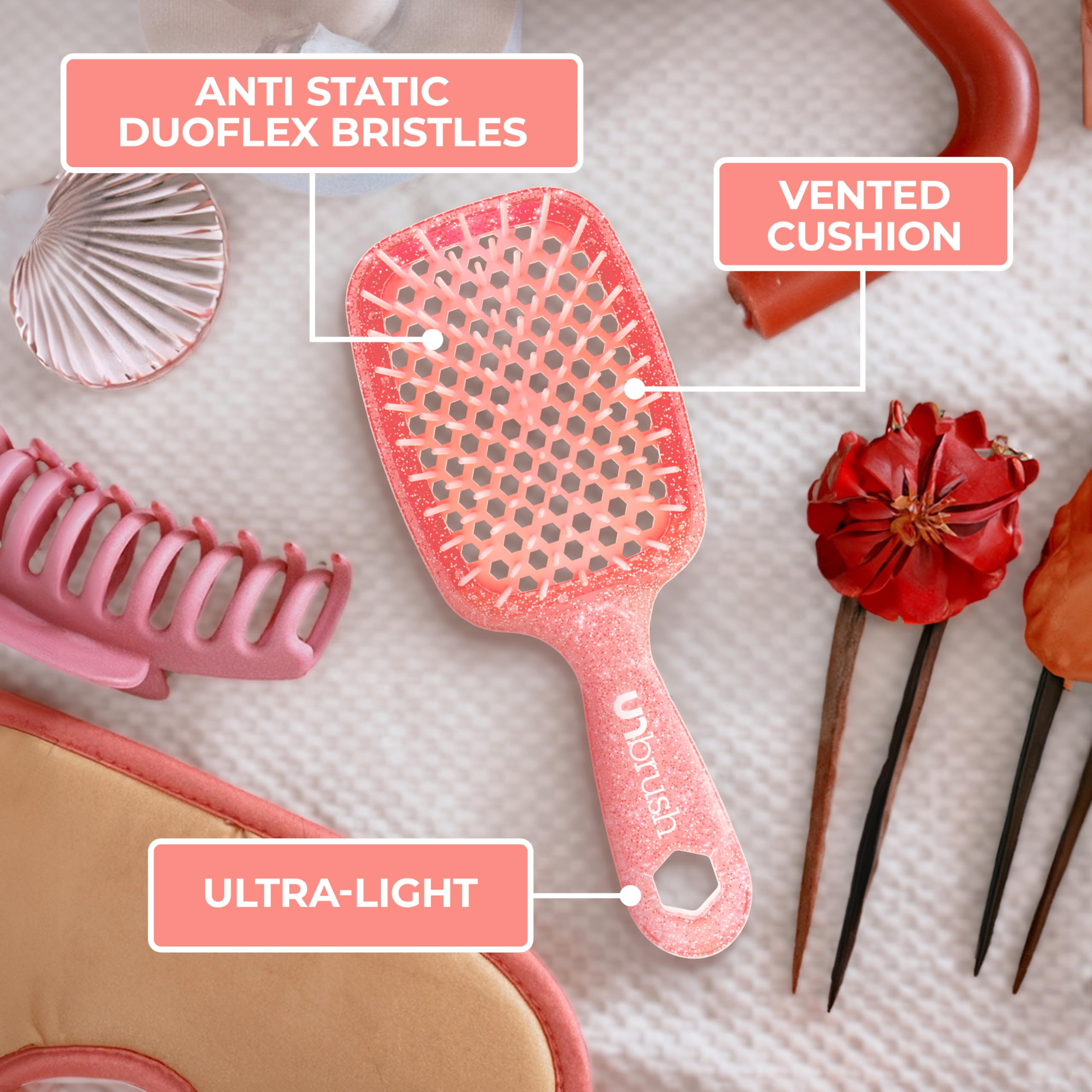 FHI Heat UNbrush Ruby Peach dry-hair use for quick styling between washes.