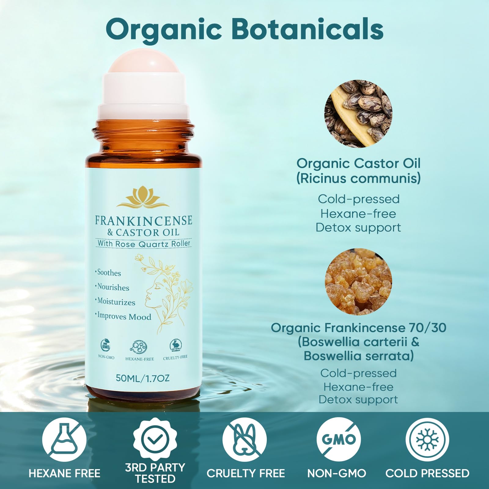 Frankincense and castor oil ingredients nourish skin