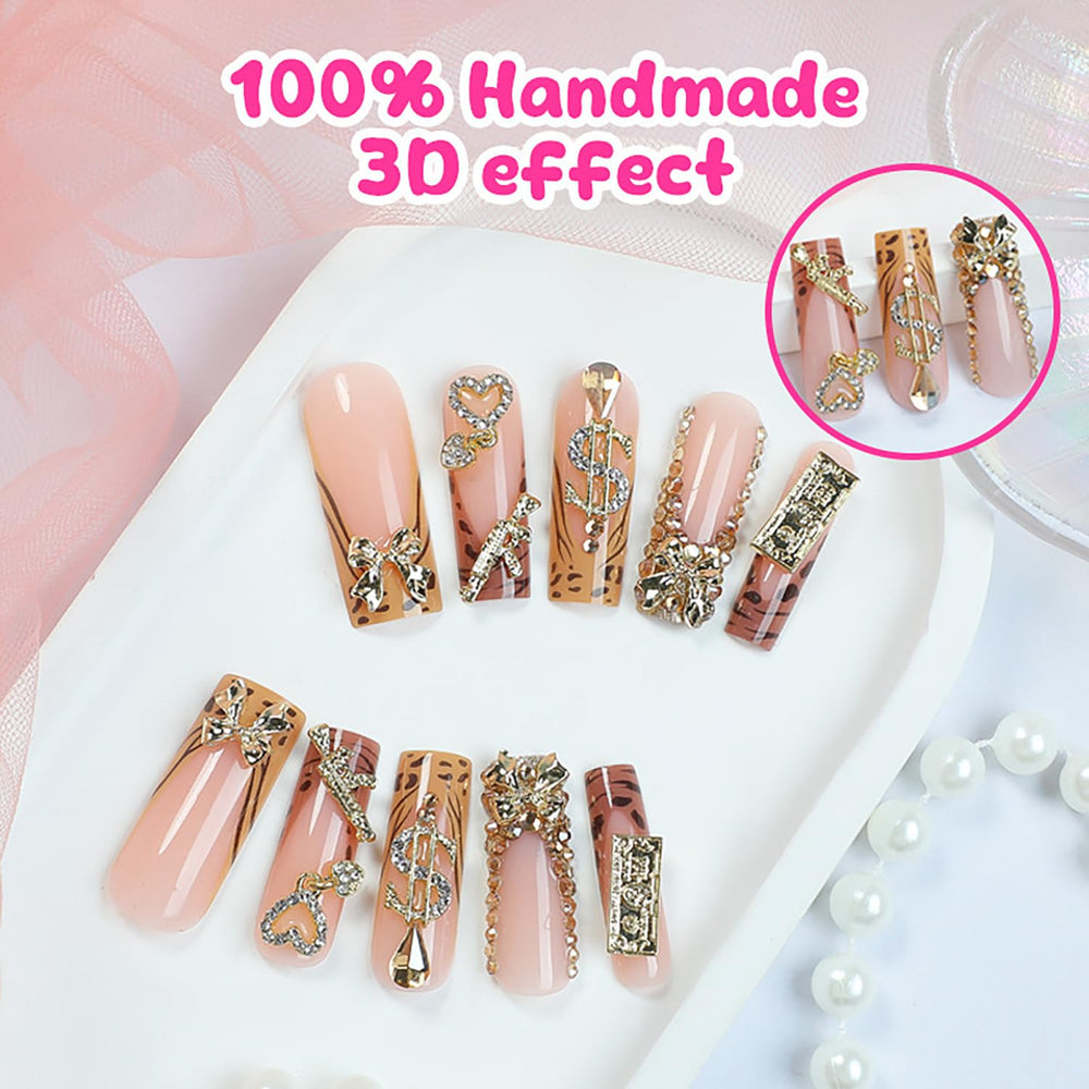 FIEONCIY nails featuring charms and artistic designs for stylish looks.