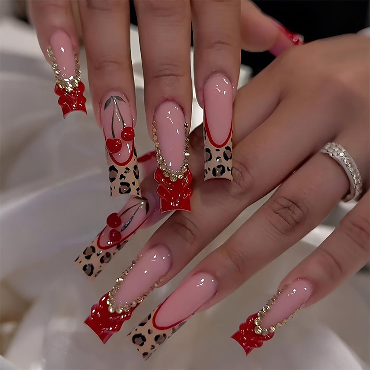 FIEONCIY press-on nails coffin set packaging view for quick at-home manicure