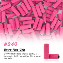 Finea 240-grit rose-red sanding band for gentle polishing on delicate nails.
