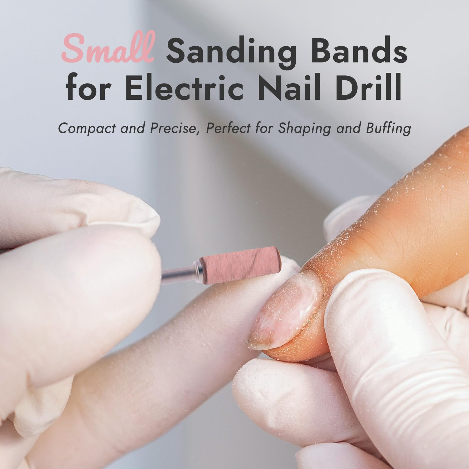 Finea 100pc set with 240 grit rose-red bands for gentle polish on thin nails.