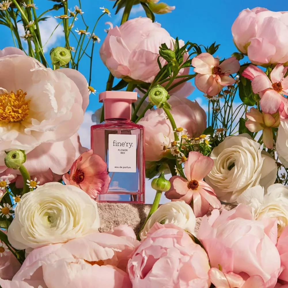 Fine'ry peony-apple field-flowers scene evokes airy luxury
