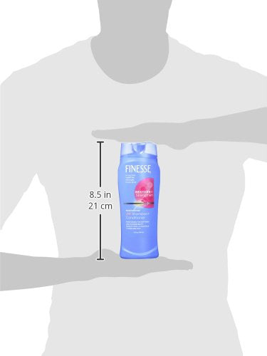 Finesse moisturizing 2-in-1 shampoo for silky, manageable hair after use.