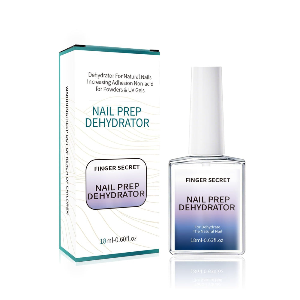 Finger Secret Nail Dehydrator bottle side demonstrates easy prep for gel and acrylic nails