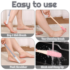 Fingertip WD foot scrubber hanging hole design for space saving storage in the bathroom.