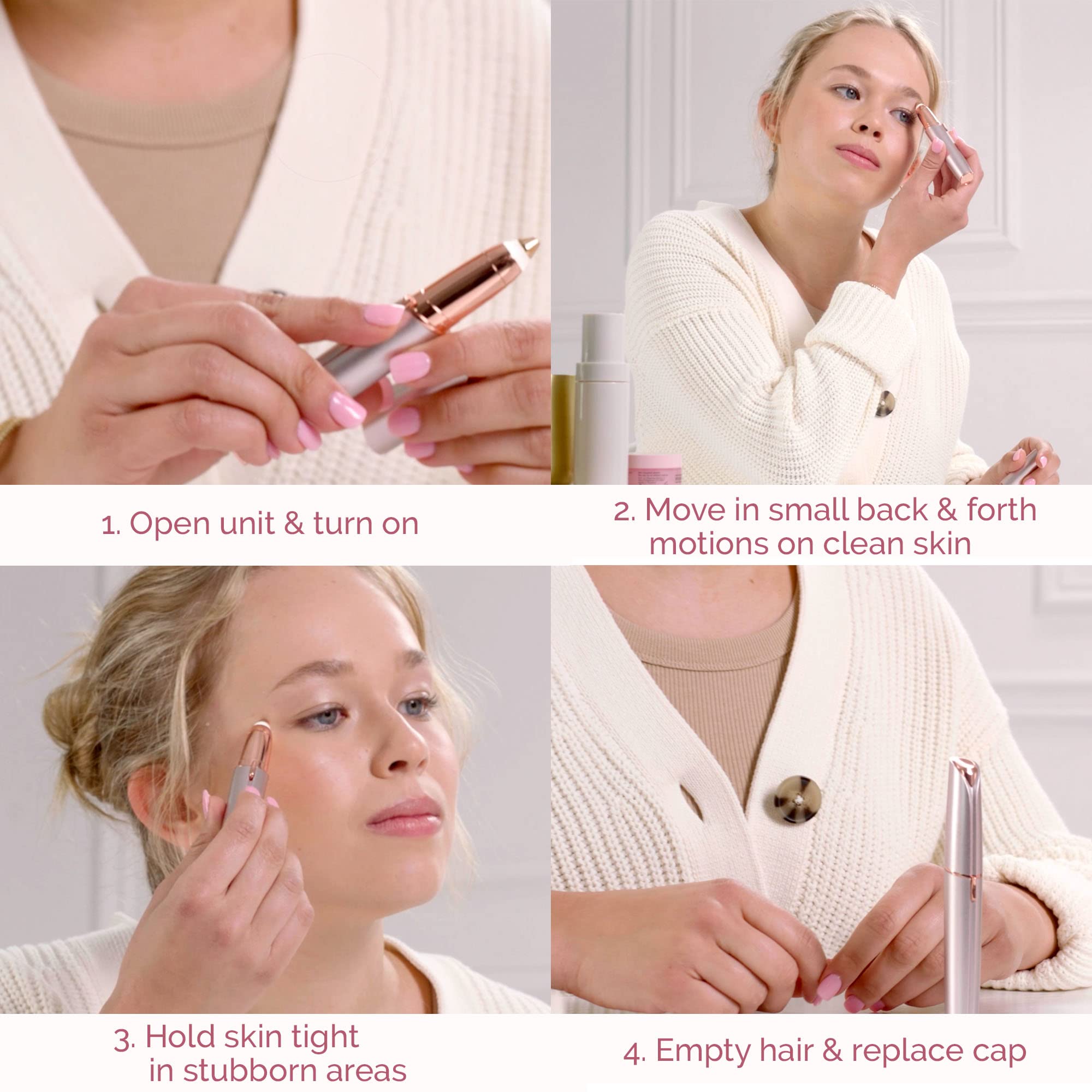 Finishing Touch Flawless Brows gold-plated head delivers smooth, precise trimming.