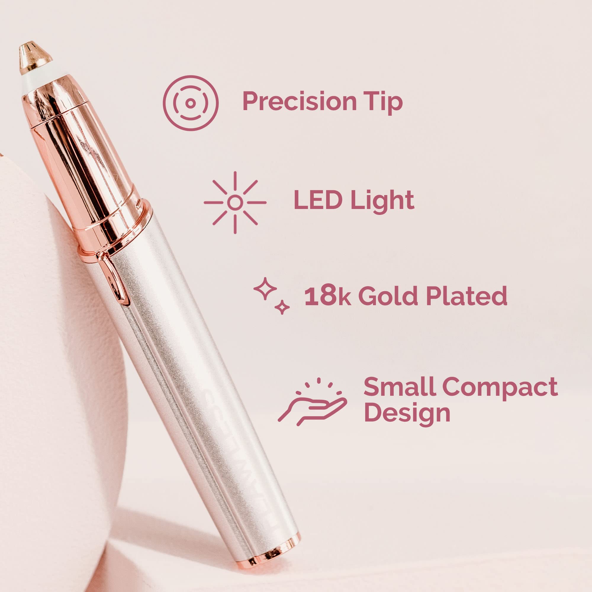 Finishing Touch Flawless Brows with LED illuminates skin for easy hair removal.