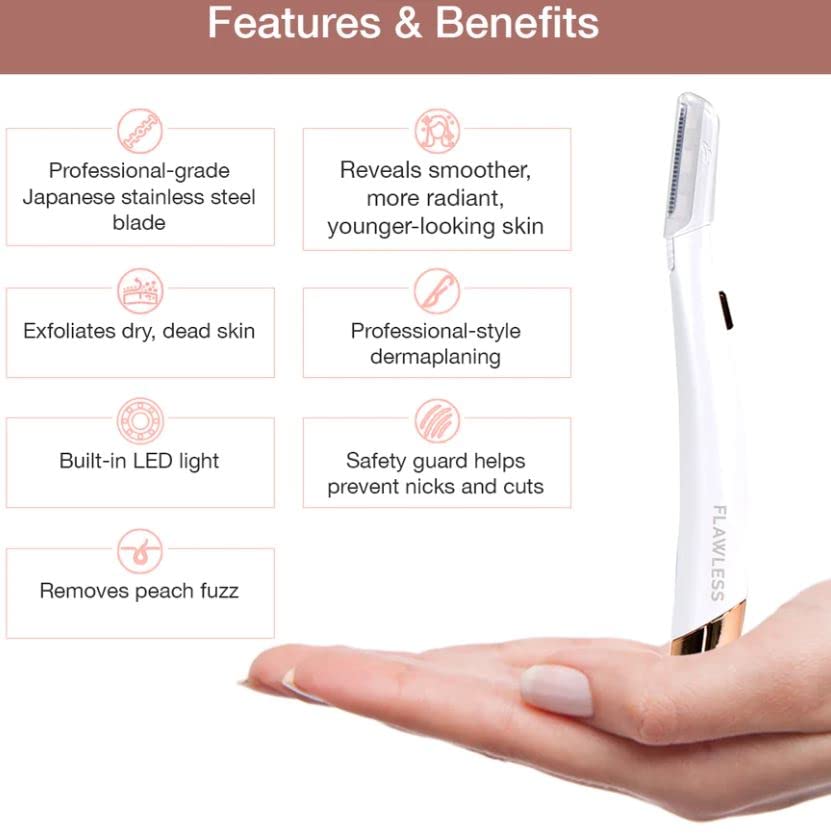 Finishing Touch Flawless Dermaplane Glo compact design fits in a travel kit.
