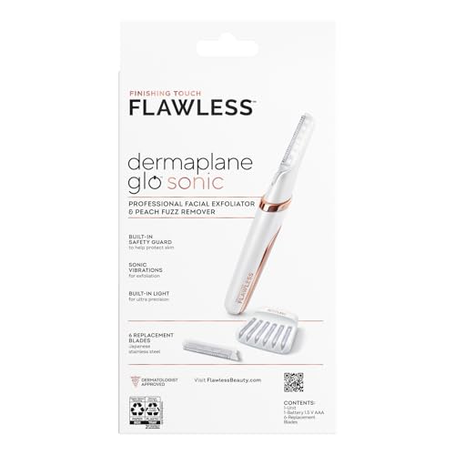 Six replacement blades included with Finishing Touch Flawless Dermaplane Glo Sonic kit.