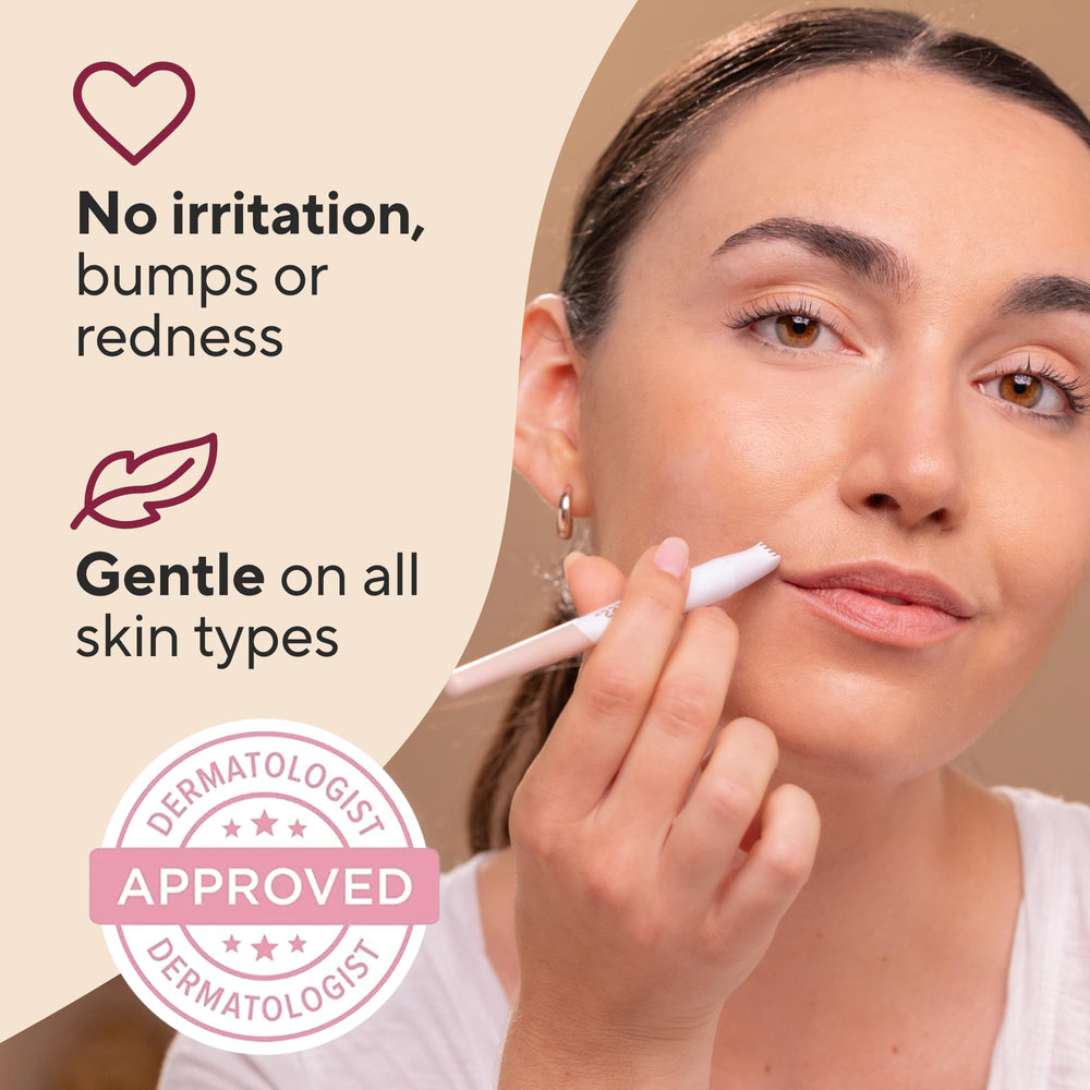 Finishing Touch Flawless stray hair remover in use on facial hair.