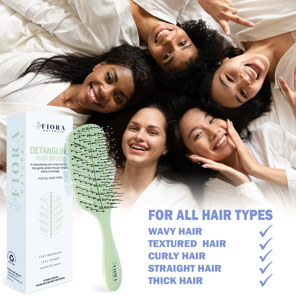 Fiora Naturals bio-friendly-material detangler brush supports sustainable hair care.