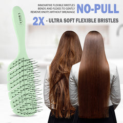 Fiora Naturals detangler brush with flexible-bristles eases tangles without breakage.