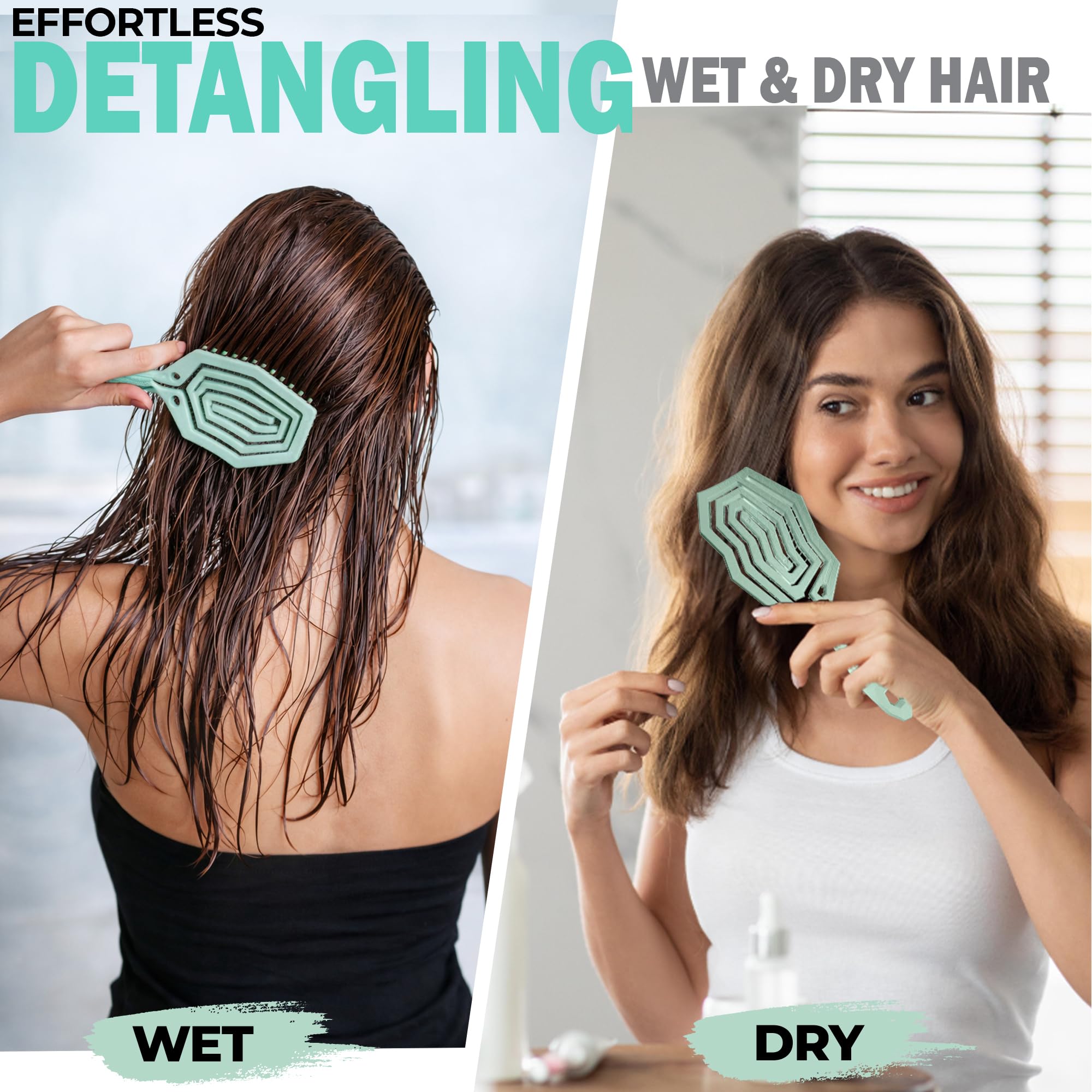 Fiora Naturals detangler brush close-up bristles reduce snagging and frizz