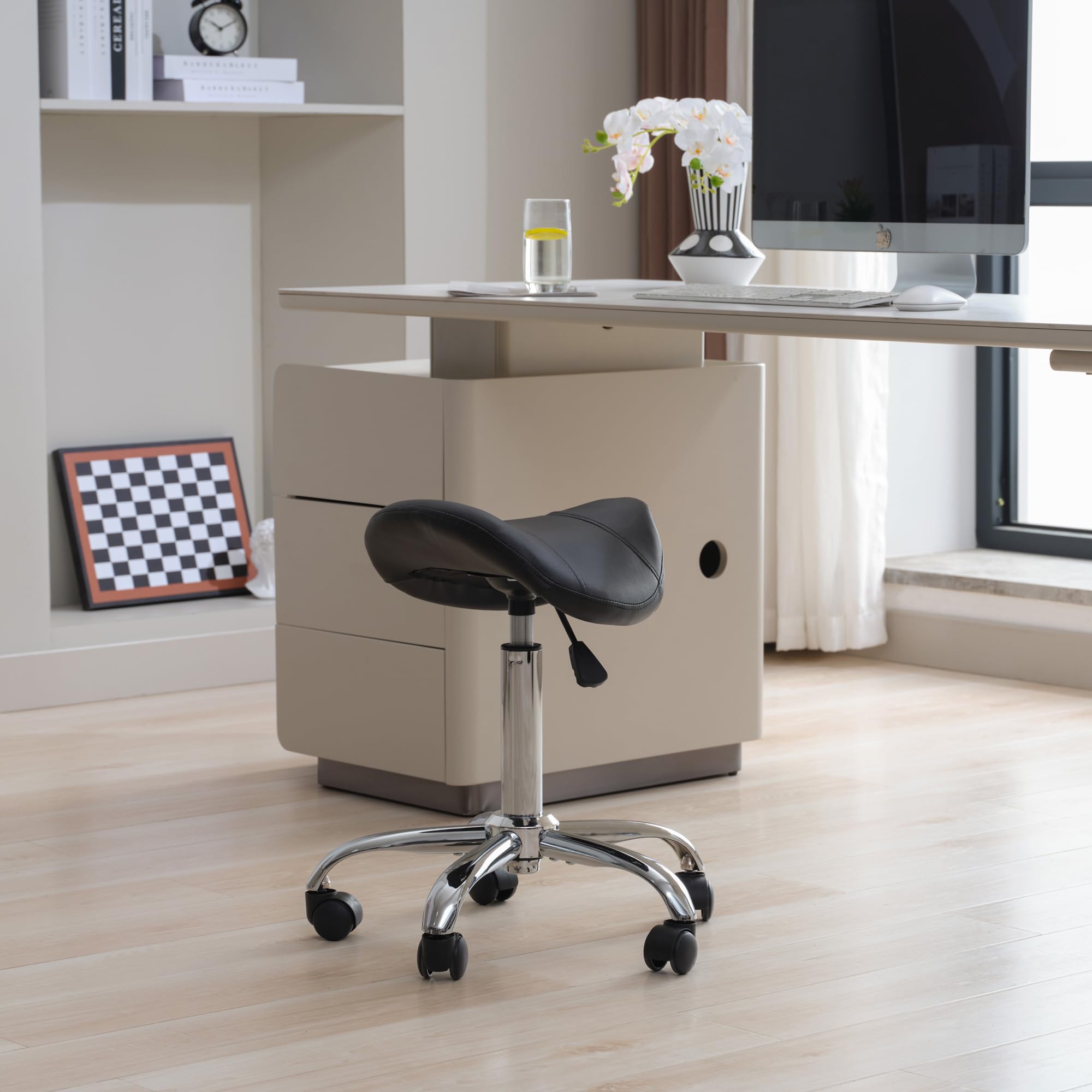 FIRAVOE Saddle Stool with 300+ lbs capacity for sturdy performance.