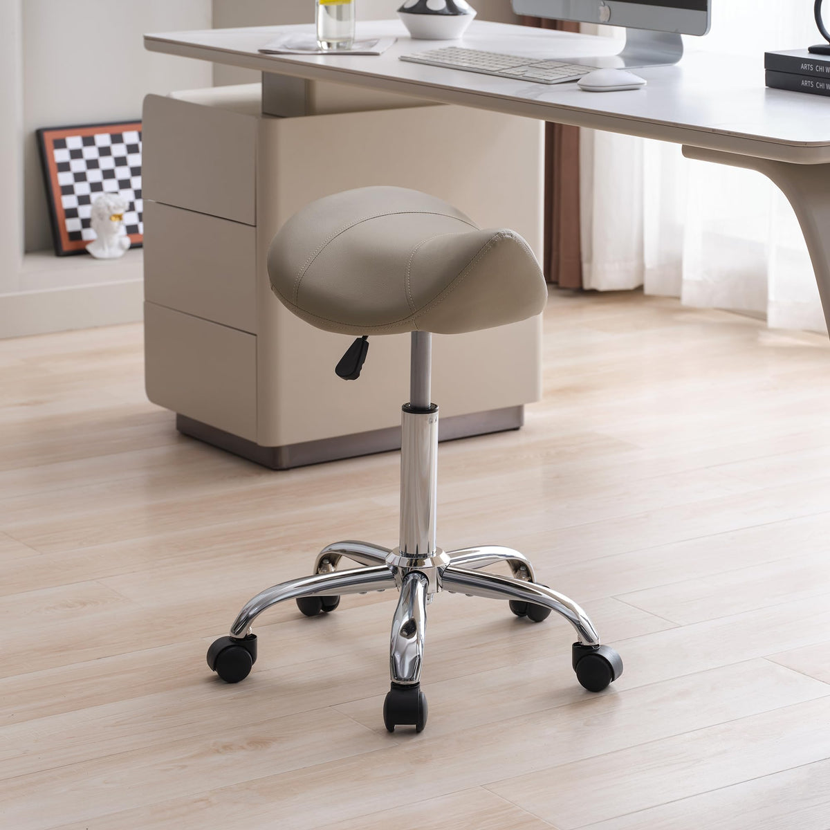 FIRAVOE saddle stool adjustable height aids precise seating during long appointments.