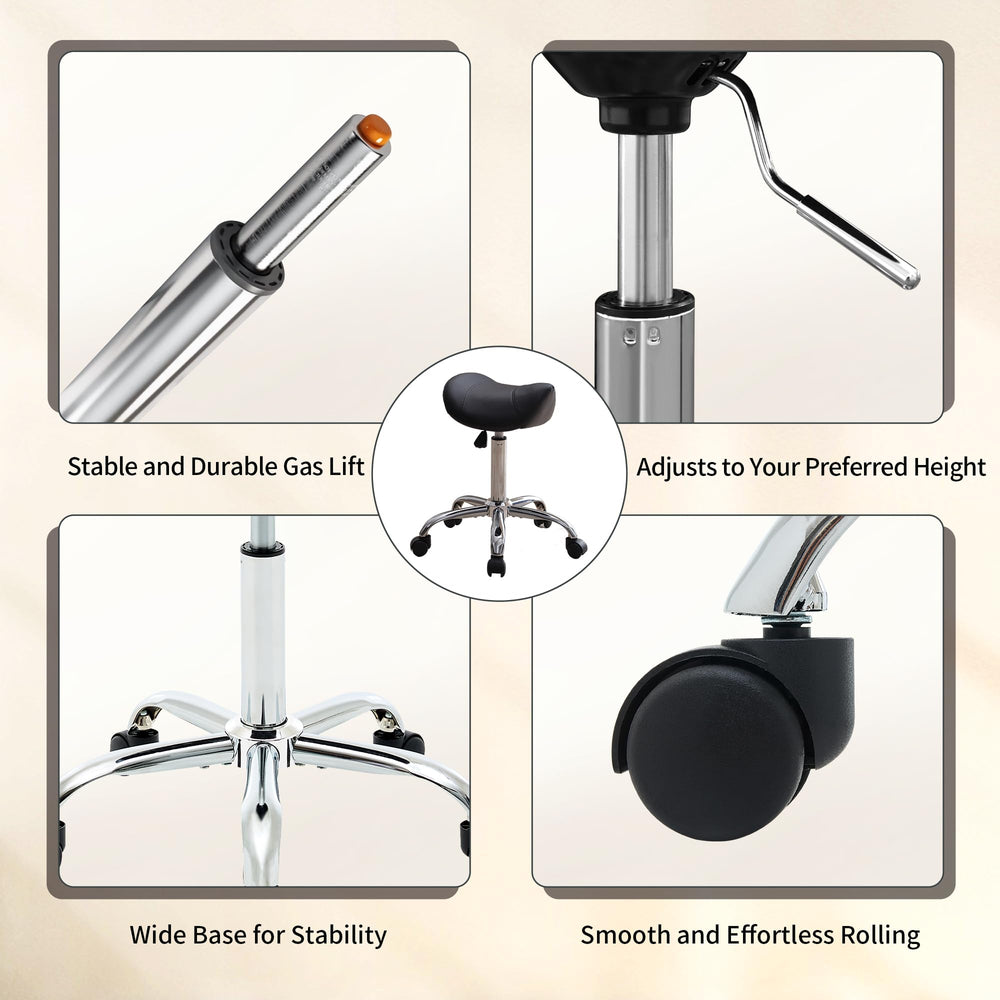 FIRAVOE Saddle Stool five casters enable smooth, quiet floor movement.