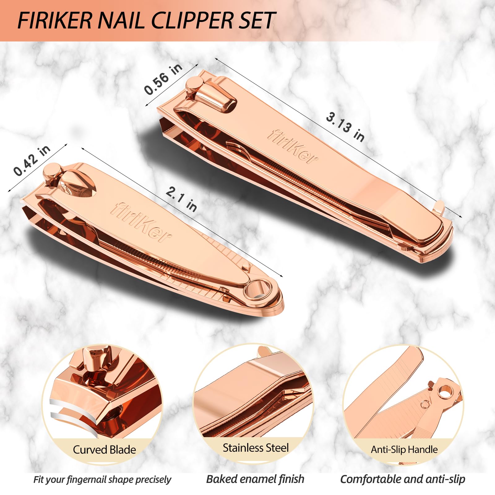 Rose gold FiriKer clippers with ergonomic handles for comfortable grip.