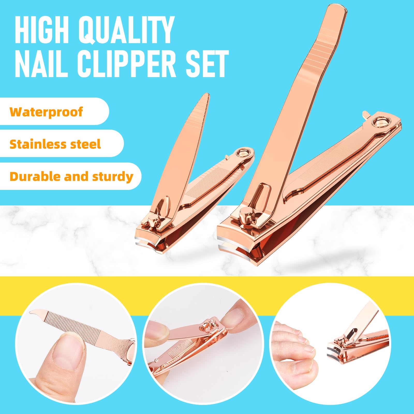 Built-in fish-scale nail file included in the FiriKer rose gold set.