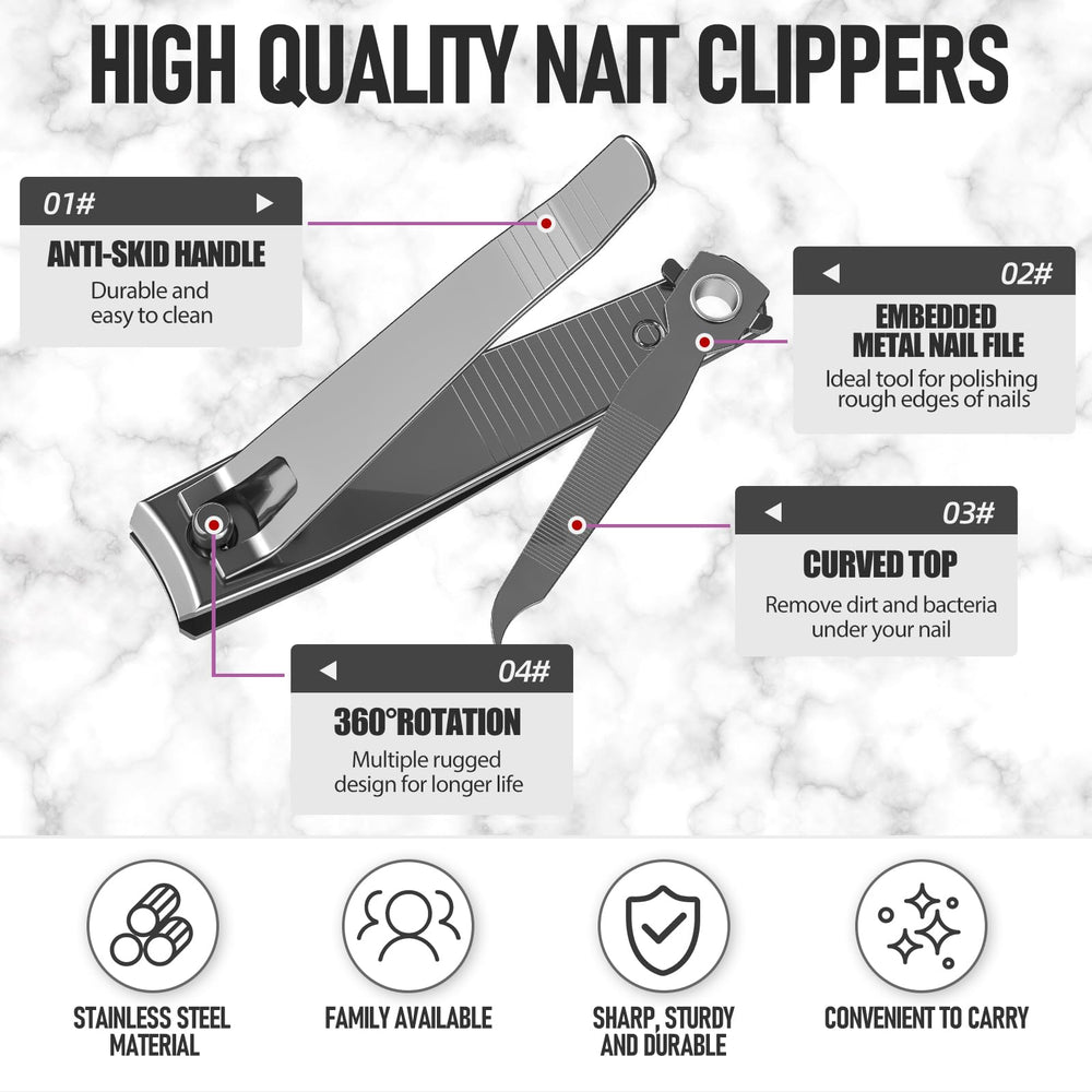 Built-in nail file on FiriKer clipper set for smoothing nails after trim.